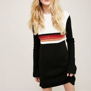 Free People Black and White Mini Dress with Striped Detail
